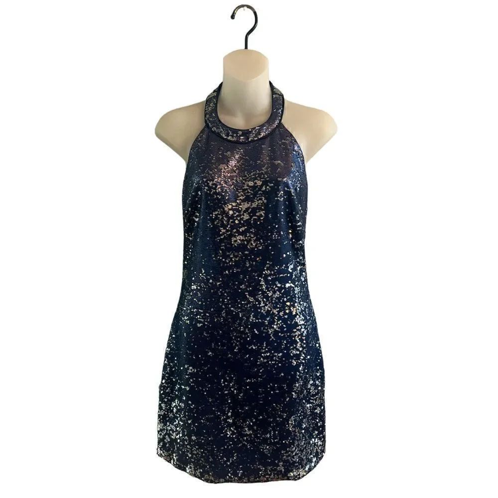 Gorgeous Women’s M cocktail New Years Eve Sequined Navy Blue Dress